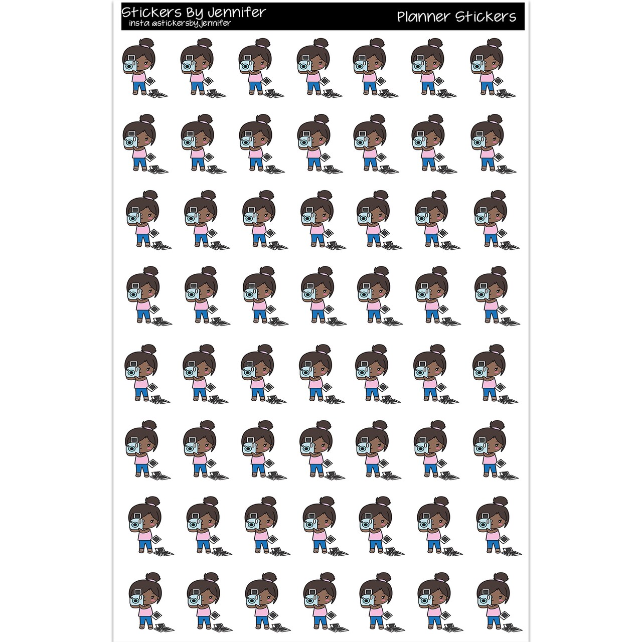 African American Chibi Girl Social Media Photos Planner Stickers